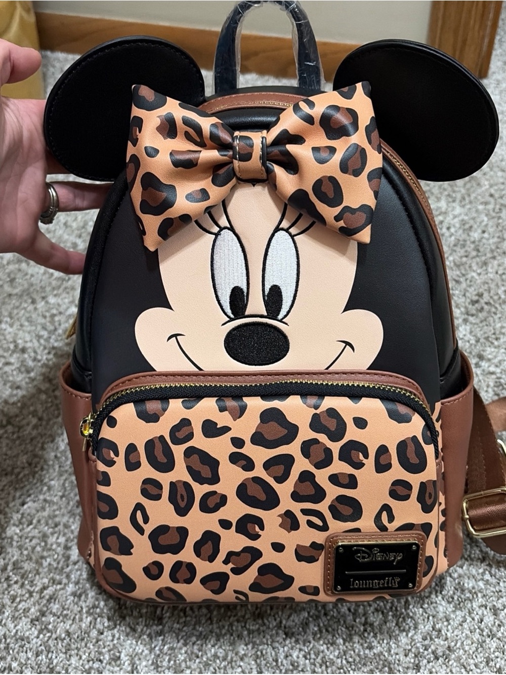 Loungefly Minnie Mouse Leopard Bow Mini Backpack - Black/Tan/Brown